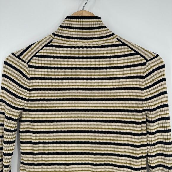 Proenza Schouler Rib Knit Striped Turtleneck Sweater Silk Cotton Y2K Style Top